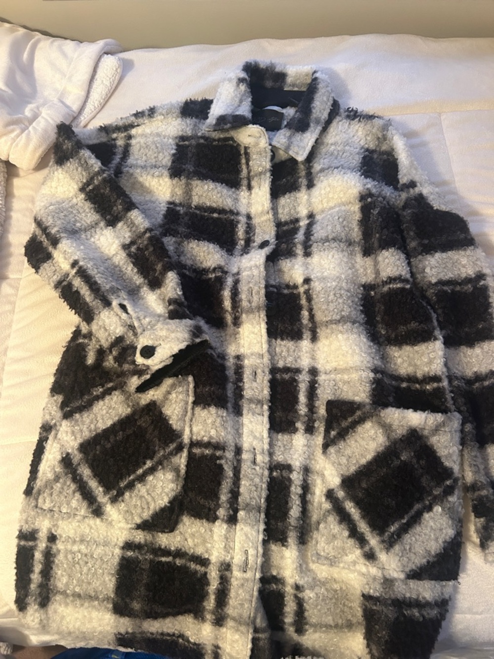 RD Style Black and White Plaid Trench Coat